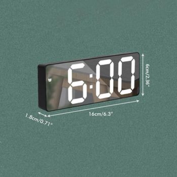 LED Digital Alarm Clock with Voice Control and Temperature Display Bedside Clock Adjustable Brightness Mirror Alarm