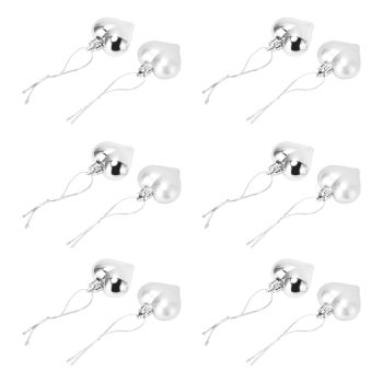 12pcs Christmas Ornament Heart Shape PVC Christmas Tree Hanging Decorations for Valentine's Day PartySilver