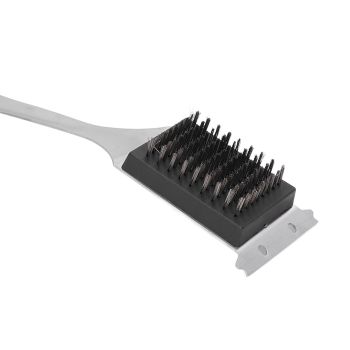 Barbecue Grill Brush Scraper Long Handle Stainless Steel Silver No Scratch Cleaning Portable for BBQ Grilling
