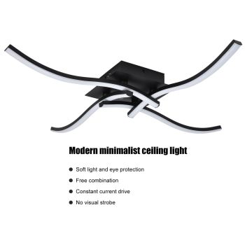 LED Ceiling Light Wavy Shape 3 Color Dimming Wrought Iron Ceiling Fixture with Remote Control Black AC110‑265V