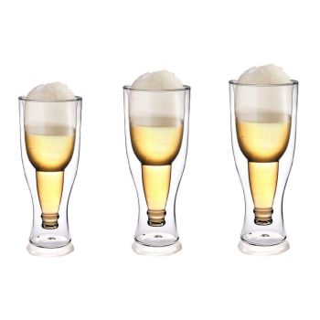Beer Glass Double Wall Keep Beer Cold Beautiful Unique Insulated Beer Glasses for Home Bar