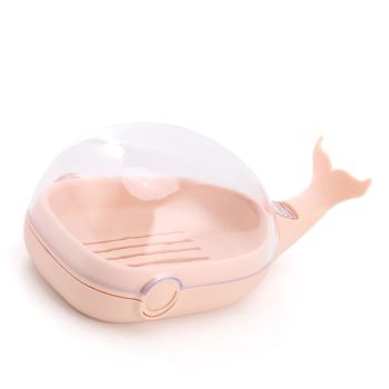 Soap Box Double Layer Cute Cartoon Whale Shape Waterproof Drainage Soap Container with Flip Lid for Bathroom Pink