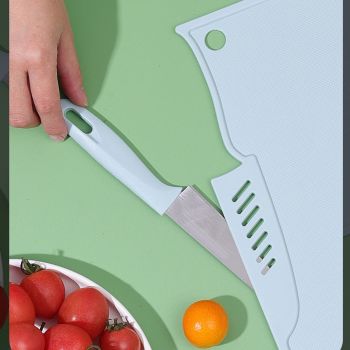 Plastic Utility Cutting Board Safe Multifunctional Portable Fruit Chopping Board With Knife Hanging Hole for Kitchen Blue