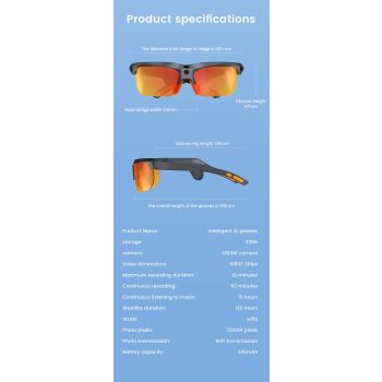 E08 Smart Bluetooth Cycling Sunglasses with Camera, UV400 Outdoor Sports Glasses，orange
