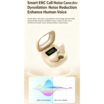 Y19 Mini Hidden Sleep Wireless Bluetooth Earbuds with LED Digital Display，black