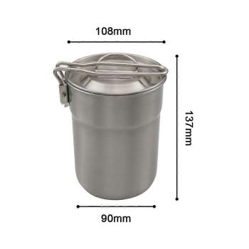 Camping Cup Stainless Steel Coffee Mug Portable Cooking Pot 1L with Lid Folding Handle for Camping Picnic Hiking Backpacking