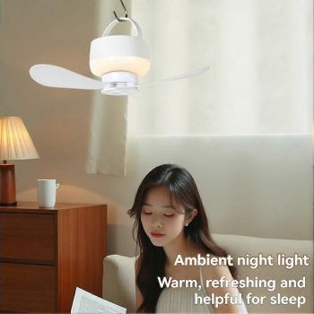 2-in-1 Camping Fan with LED Light Portable Rechargeable Battery Powered Fan with Remote for Tent, Travel, BBQ - White