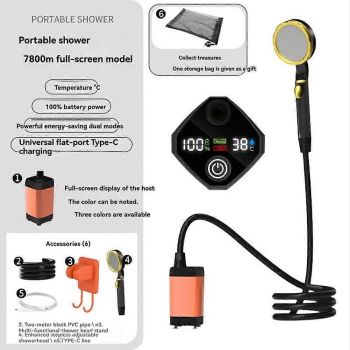 Outdoor Shower Kit Camping Shower Pump Full Screen Digital Display 7800mah Upgraded Low Noice Outdoors Shower Kit Green