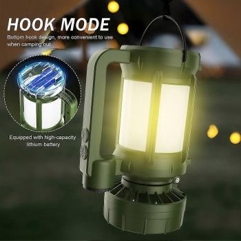 Solar Outdoor Camping Lantern with Cooling Fan Portable LED Flashlight Tent Lamp Searchlight for Outdoor Camping Hiking