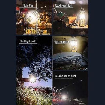 Portable Solar LED Camping Lantern Waterproof Emergency Light with Handle, Battery Powered Tent Lamp for Camping Hiking Fishing Outdoor Survival