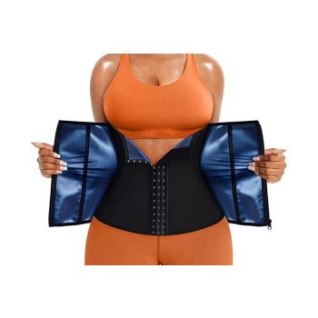 Women's Workout Waist Trainer - 3-Row Hook & Zip Slimming Belt for Yoga & Fitness - Silver & L