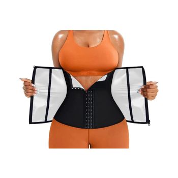 Women's Workout Waist Trainer - 3-Row Hook & Zip Slimming Belt for Yoga & Fitness - Blue & XXL