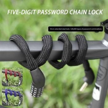 Portable 5-Digit Combination Bike Chain Lock, Keyless Anti-Theft Security Lock for Bicycle, Mountain Bike, Scooter and Motorcycle - Red