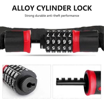 Bike Chain Lock, 5 Digit Combination High Security Bicycle Lock Resettable Heavy Duty Cycling Chain Locks for Bicycle - 0.6m