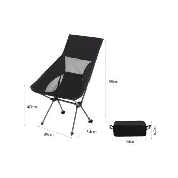 Portable Compact Camping Chair for Outdoor Camp Travel Picnic Lightweight Folding High Back Camping Chair With Head Support -Black