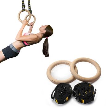 Wooden Gymnastic Rings Set Adjustable Fitness Rings for Home Workouts