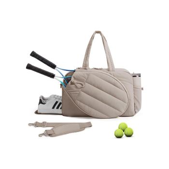 Womens Tennis Gym Bag Sports Tote Fits Two Rackets with Shoe Compartment - Black