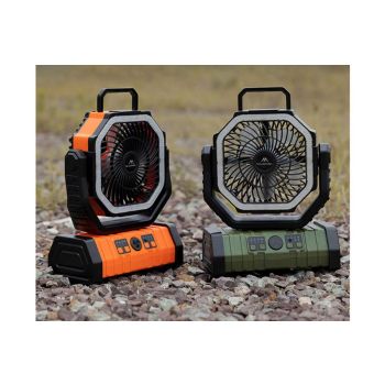 Portable Camping Fan with Light Large Capacity Outdoor Rechargeable Tent Fan - Army Green