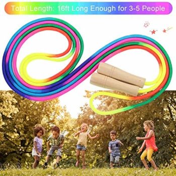 16Ft Adjustable Multi Person Long Jump Rope Wooden Handle Colorful Fitness Equipment