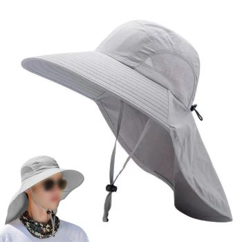 Sun Hats for Men Women Fishing Hat Breathable Wide Brim Bucket Hats with Neck Flap - Khaki