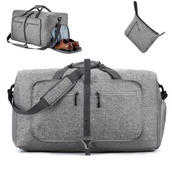 Foldable Travel Duffle Bag with Shoe Compartment - Pink