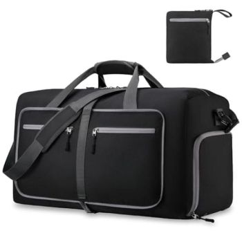 Foldable Travel Duffle Bag with Shoe Compartment - Grey