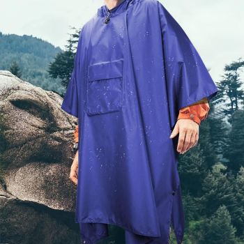 3 in 1 Portable Rain Poncho Waterproof Lightweight Emergency Raincoat with Pocket - Blue