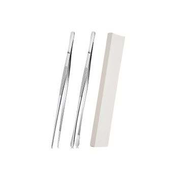 2 Pack 30cm BBQ Tongs Stainless Steel Round and Straight Head for Grilling Cooking - Silver