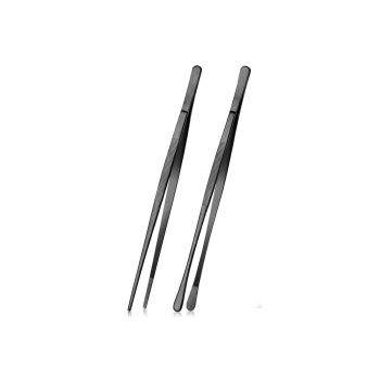 2 Pack 30cm BBQ Tongs Stainless Steel Round and Straight Head for Grilling Cooking - Black