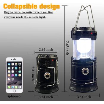 4 Pack Foldable Camping Lantern, Solar and USB Rechargeable, Lightweight Waterproof (Black)