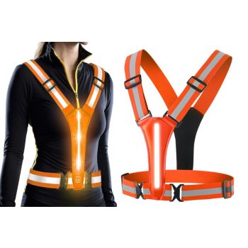 LED Reflective Vest Running Gear USB Rechargeable LED Light Up Vest High Visibility with Adjustable Waist and Shoulde for Night Walking Cycling, High Visibility Running Vest with Reflective Strips -Green