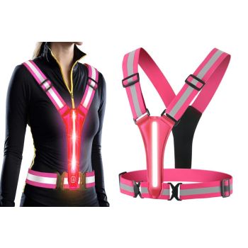 LED Reflective Vest Running Gear USB Rechargeable LED Light Up Vest High Visibility with Adjustable Waist and Shoulde for Night Walking Cycling, High Visibility Running Vest with Reflective Strips -Blue