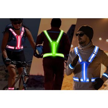 LED Reflective Vest Running Gear USB Rechargeable LED Light Up Vest High Visibility with Adjustable Waist and Shoulde for Night Walking Cycling, High Visibility Running Vest with Reflective Strips -Yellow