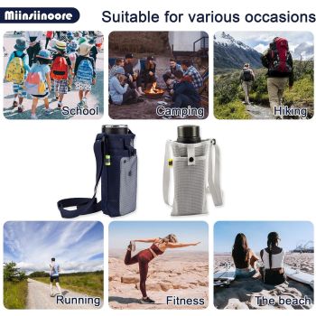 3Pcs Adjustable Strap Mesh Water Bottle Holder Outdoor Hiking Camping Carry Pouch Black Blue Grey