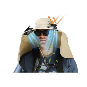 Outdoor Wide Brim Sun Hat With 2 Solar Fans Fishing And Beach Hat With Built In Fan -Khaki