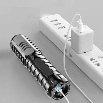 Camping Flashlight Multifunctional Rechargeable Flashlight for Outdoor - Black