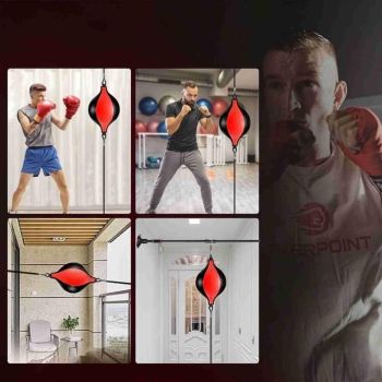 Speed Ball Boxing Floor to Ceiling PU Double End Punching Training Bag Black Red