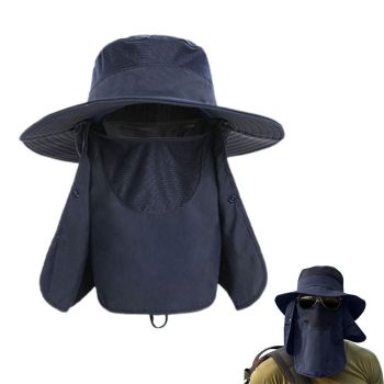 Outdoor Sun Protection Fishing Cap Wide Brim Hat With Neck Flap And Face Cover - Dark Grey