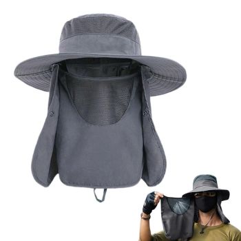Outdoor Sun Protection Fishing Cap Wide Brim Hat With Neck Flap And Face Cover - Army Green