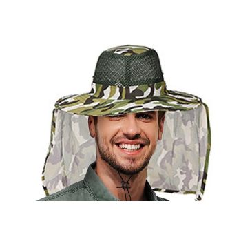 Adult Camouflage Bucket Hat Breathable Mesh Mountaineering Hat Wide Brim Fishing Cap Sun Shade Hat with Neck Flap(Brown)