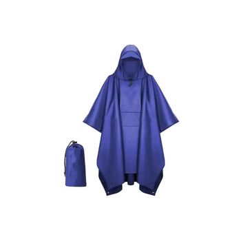 3 in 1 Portable Rain Poncho Waterproof Lightweight Emergency Raincoat with Pocket - Blue