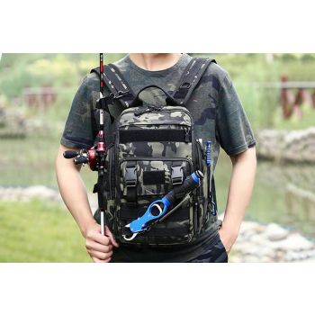 Fishing Tackle Backpack With Rod Holder Outdoor Shoulder Fishing Gear Bags - Green