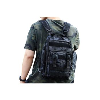 Fishing Tackle Backpack With Rod Holder Outdoor Shoulder Fishing Gear Bags - Deep Blue