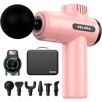 VELORA Mini Massage Gun - Deep Tissue Percussion Massager for Neck Back Shoulder Leg Foot - 6 Heads USB-C Rechargeable - Grey