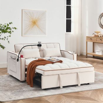 Fashionable Modern and Multi-functional Foldable Velvet Sofa Bed - Beige
