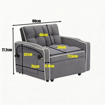Single-seater sofa bed, equipped with USB ports and a phone holder - Beige