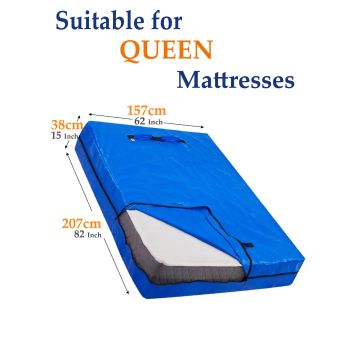 Mattress Bag Mattresses Protector Plastic Moving Storage Dust Cover Carry Bed Waterproof Zipper Packing Reusable Disposal, Extra Thick Heavy Duty, with Handles(Queen）