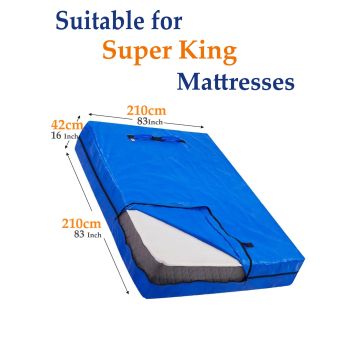 Mattress Bag Mattresses Protector Plastic Moving Storage Dust Cover Carry Bed Waterproof Zipper Packing Reusable Disposal, Extra Thick Heavy Duty, with Handles(Super King)