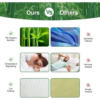 Waterproof Bamboo Pillow Protector Cover, 100% Bug Water Proof Zippered Pillow Cases Standard/Queen Size ( 2 Pack,White,48cm x 74cm)