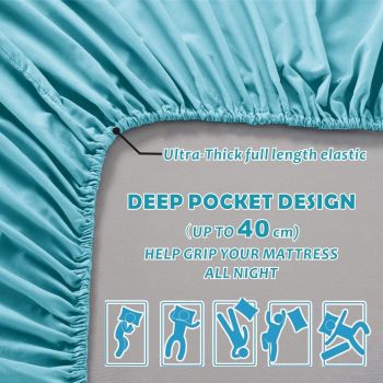 Hotel Quality Fitted Sheet - 1 Piece Fitted Sheet  -Breathable Bedding - Wrinkle, Fade, Stain Resistant- 16inch/40cm Deep Pocket Fitted Bed Sheet-Wrinkle and Fade Resistant,(Ice blue,Double)